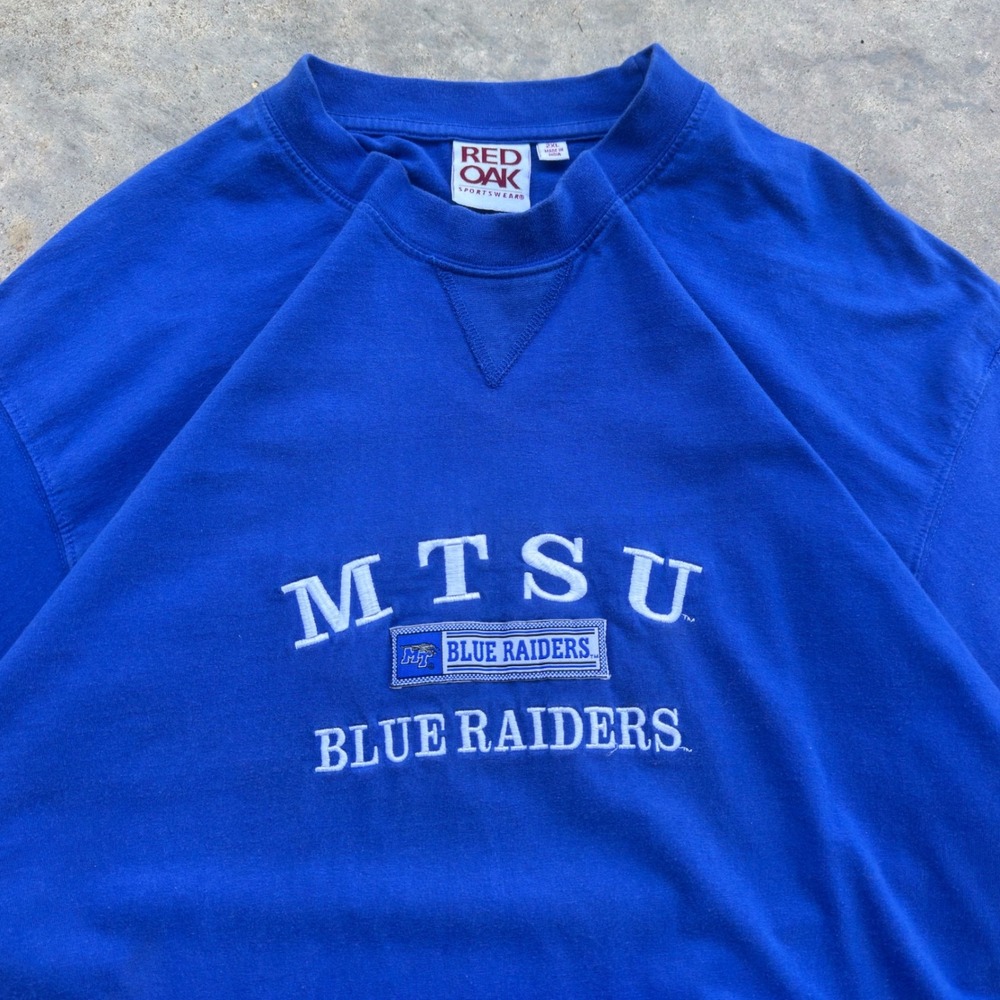 Vintage 90s Red Oak MTSU Blue Raiders Embroidered College Shirt Blue 2XL g6
